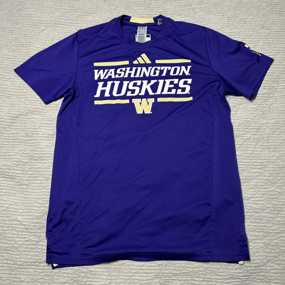 Adidas Washington Huskies Mens Large Purple Performance T-Shirt NCAA Seattle